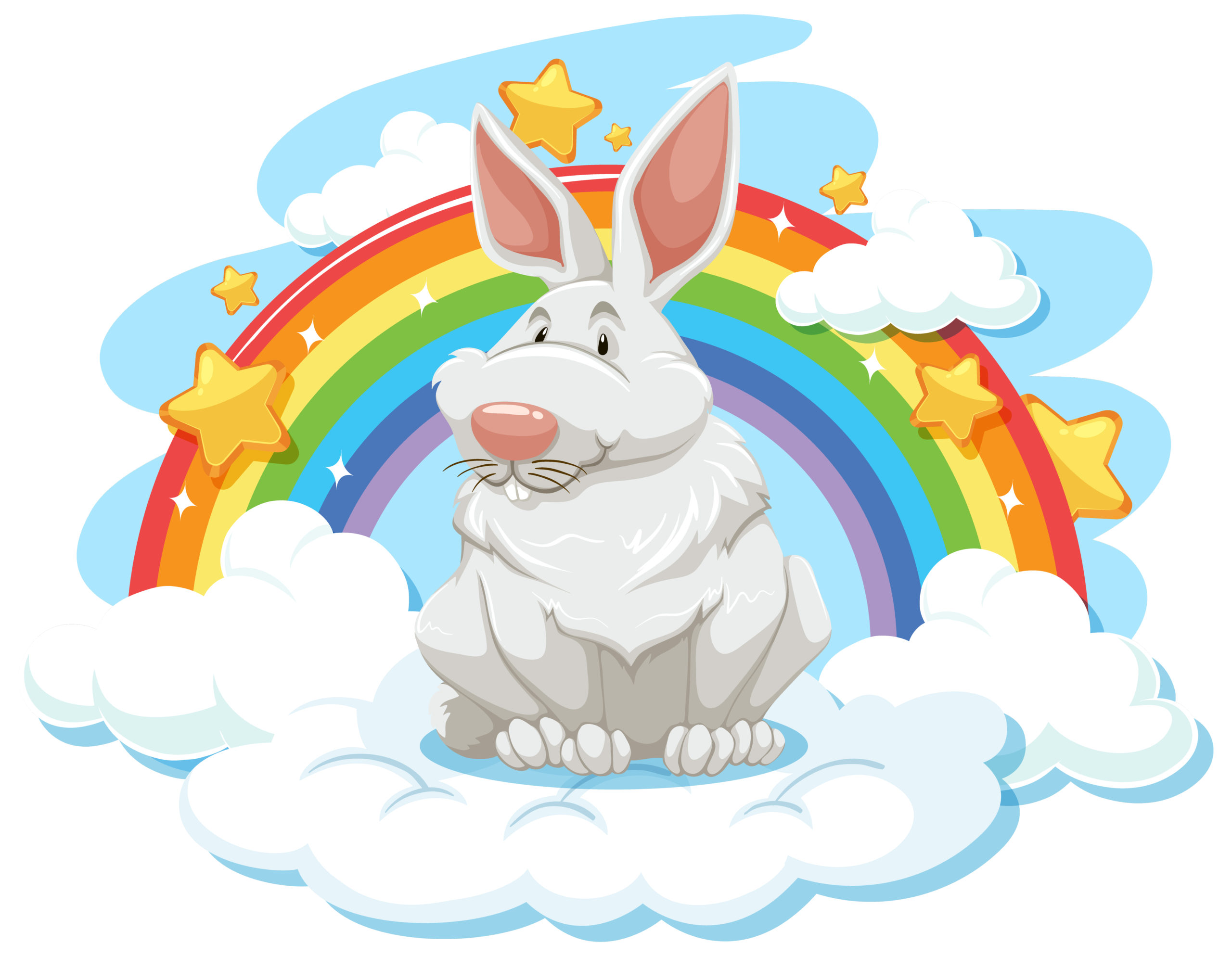 Cute rabbit on the cloud with rainbow illustration