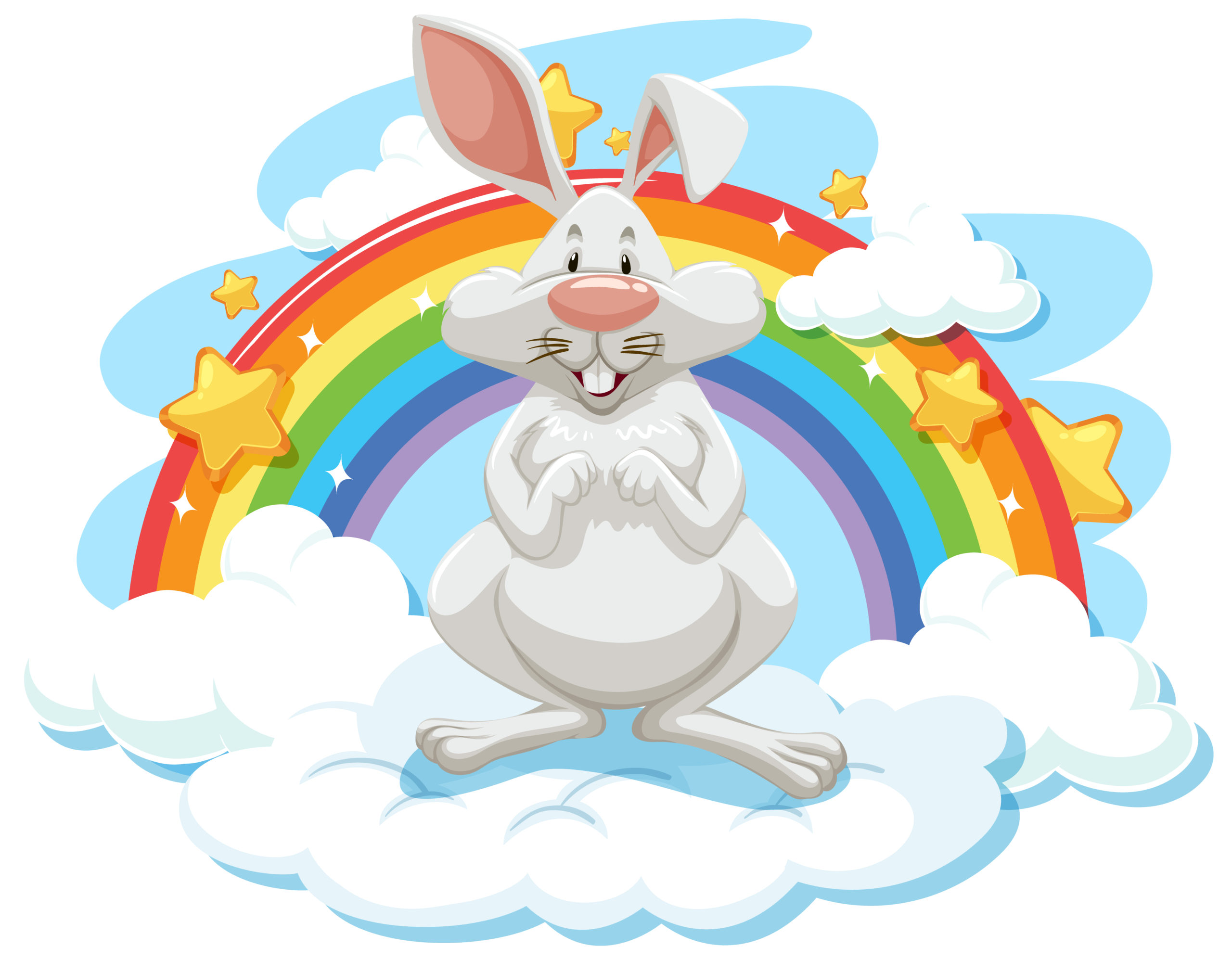 Cute rabbit on the cloud with rainbow illustration